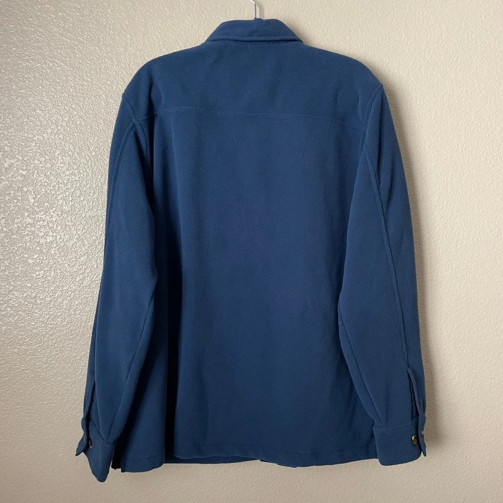 Lands End Shirt Jacket Mens Medium Blue Fleece Button Up Long Sleeve Shacket‎